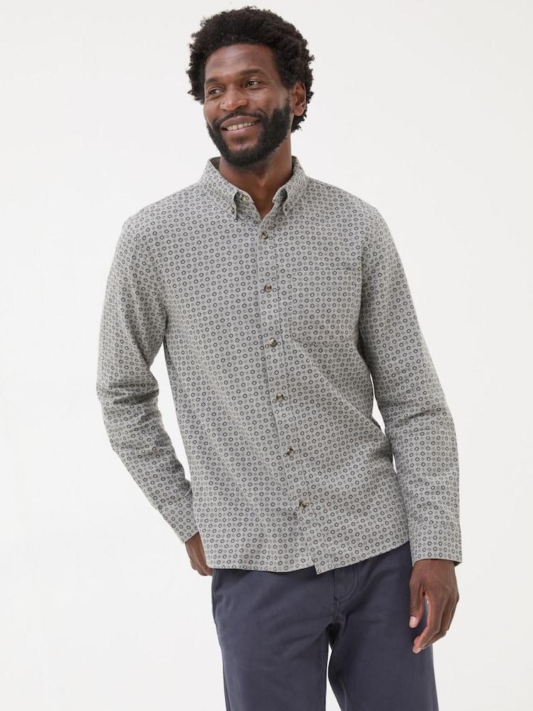 Fat Face Light Grey Long Sleeve Geo Print 100% Cotton Shirt