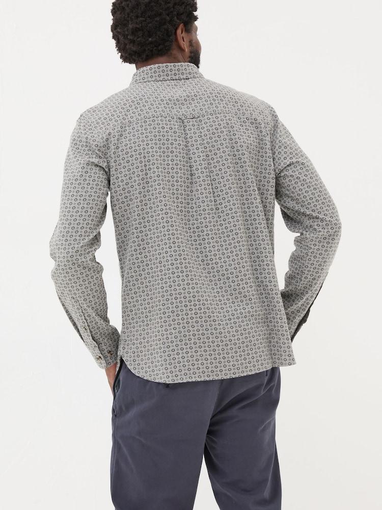 Fat Face Light Grey Long Sleeve Geo Print 100% Cotton Shirt