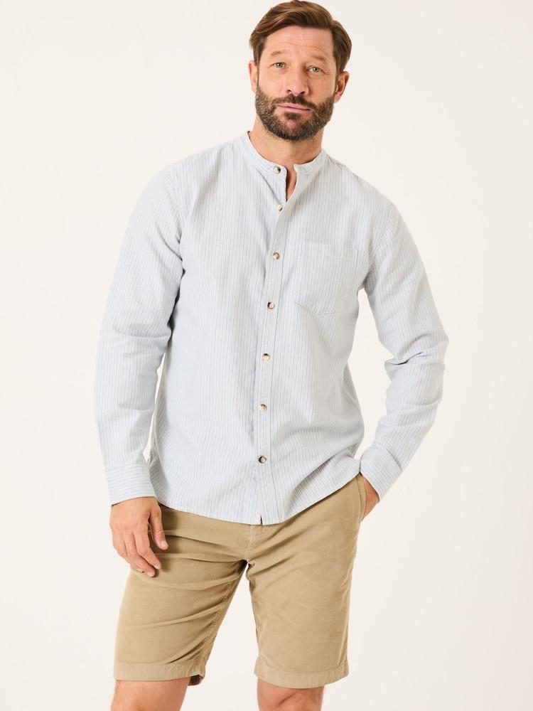 Fat Face Light Natural Long Sleeve Stripe Grandad Shirt