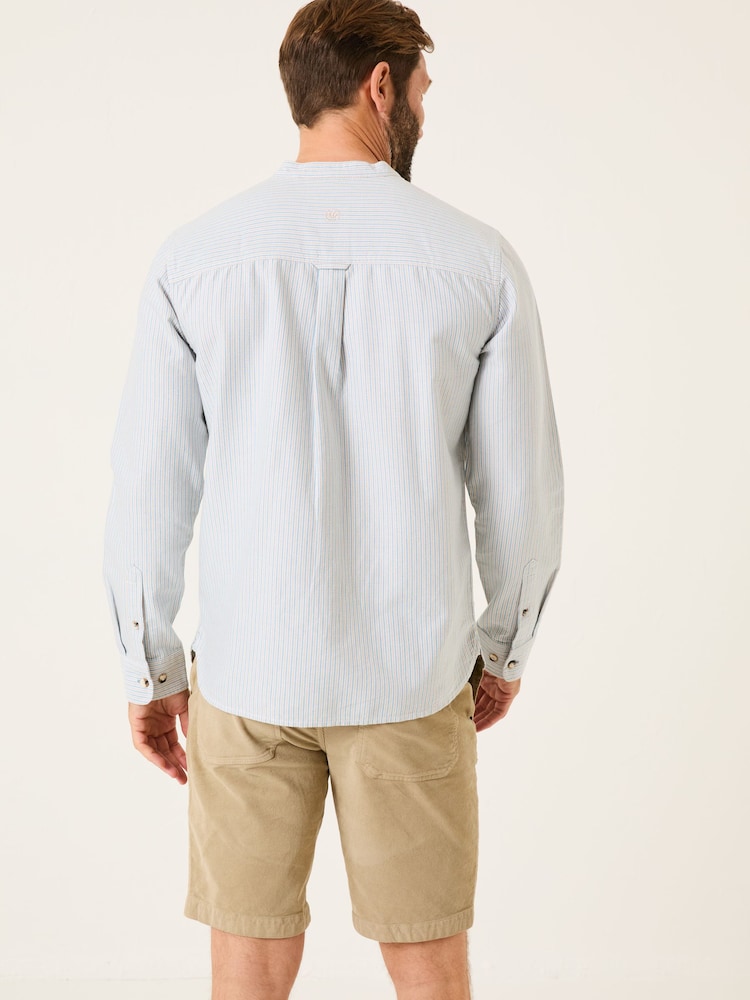 Fat Face Light Natural Long Sleeve Stripe Grandad Shirt