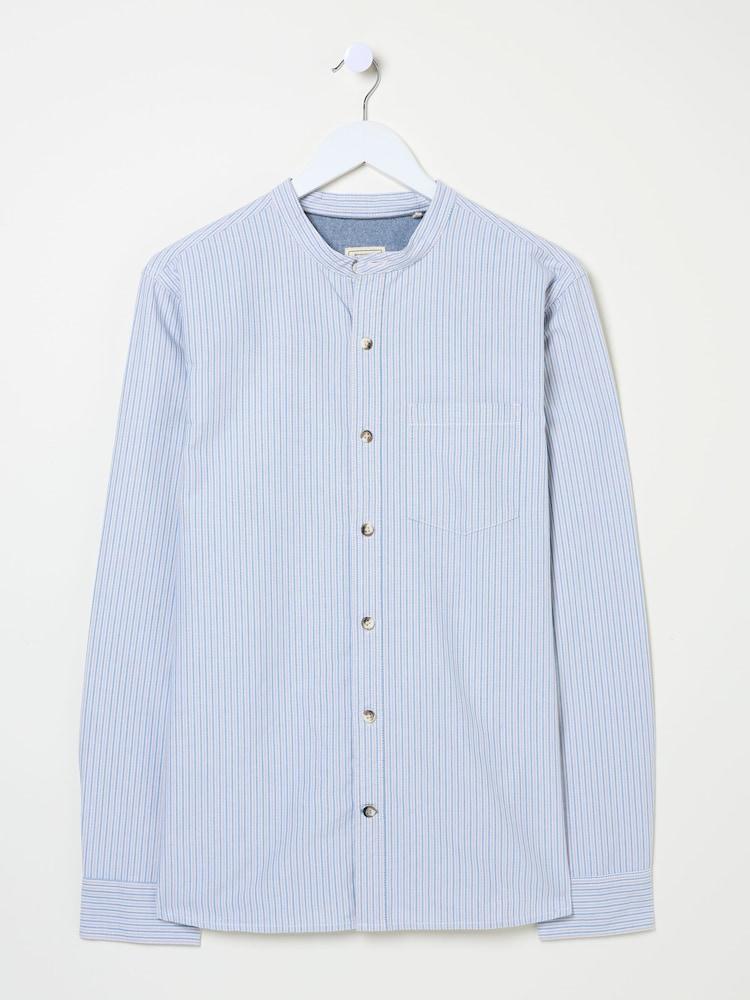fat face Light Natural Long Sleeve Stripe Grandad Shirt
