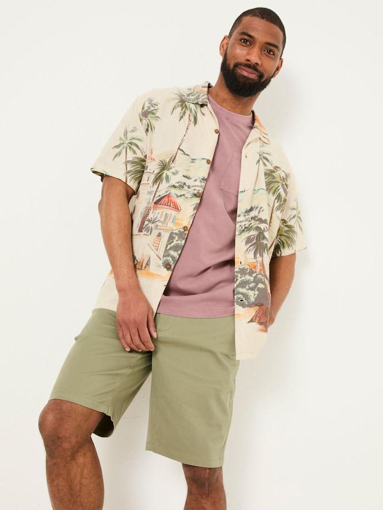 Fat Face Light Natural Short Sleeve Scene Print Shirt