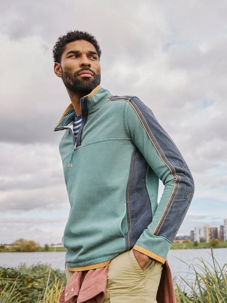 Fat Face Light Teal 100% Cotton Airlie Panel Quarter Zip Sweat Top