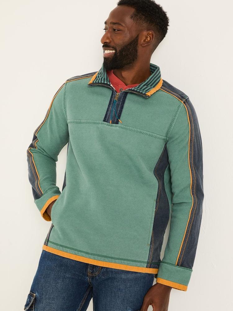 Fat Face Light Teal 100% Cotton Airlie Panel Quarter Zip Sweat Top