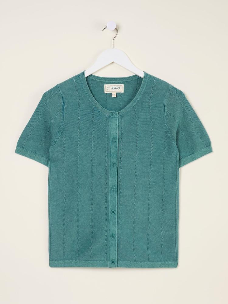 fat face Lili Teal Blue Laundered Short Sleeve Cardigan