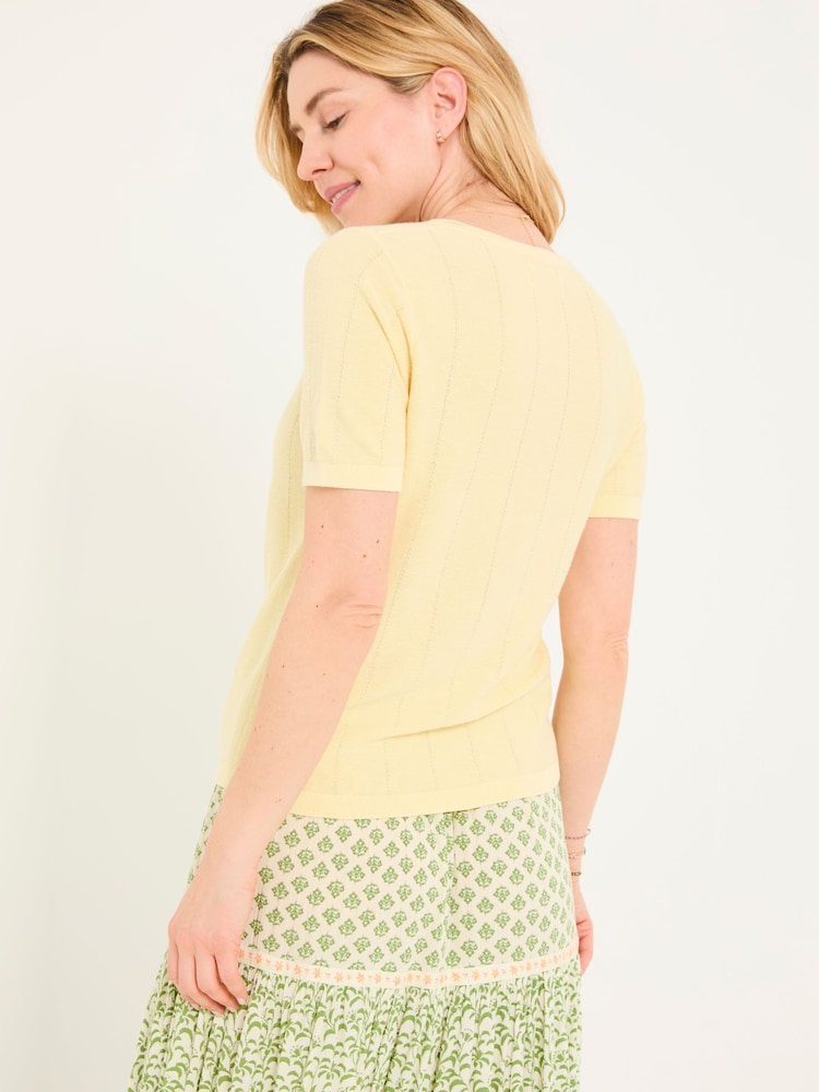 Fat Face Lili Yellow Laundered Short Sleeve Cardigan