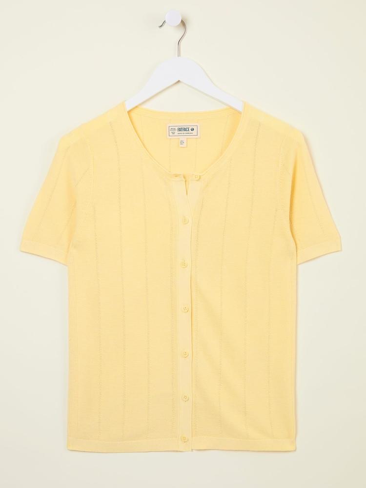 fat face Lili Yellow Laundered Short Sleeve Cardigan
