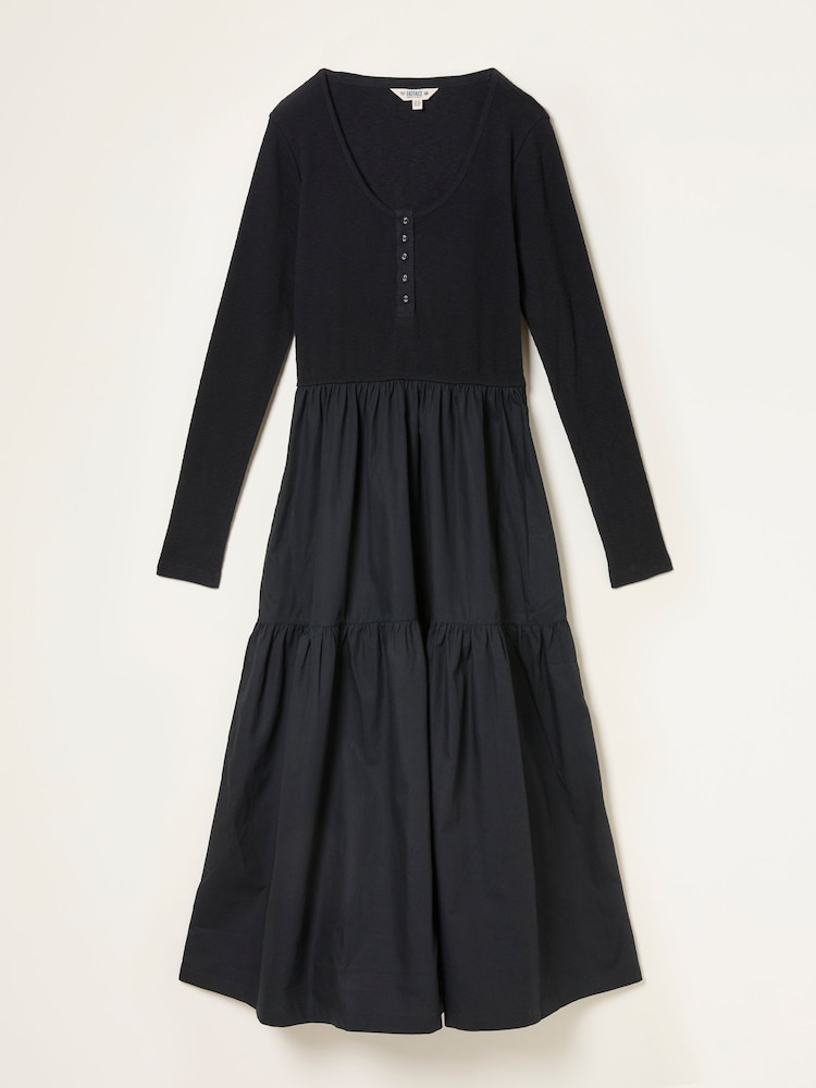 fat face Louise Black Petite Jersey Woven Midi Dress
