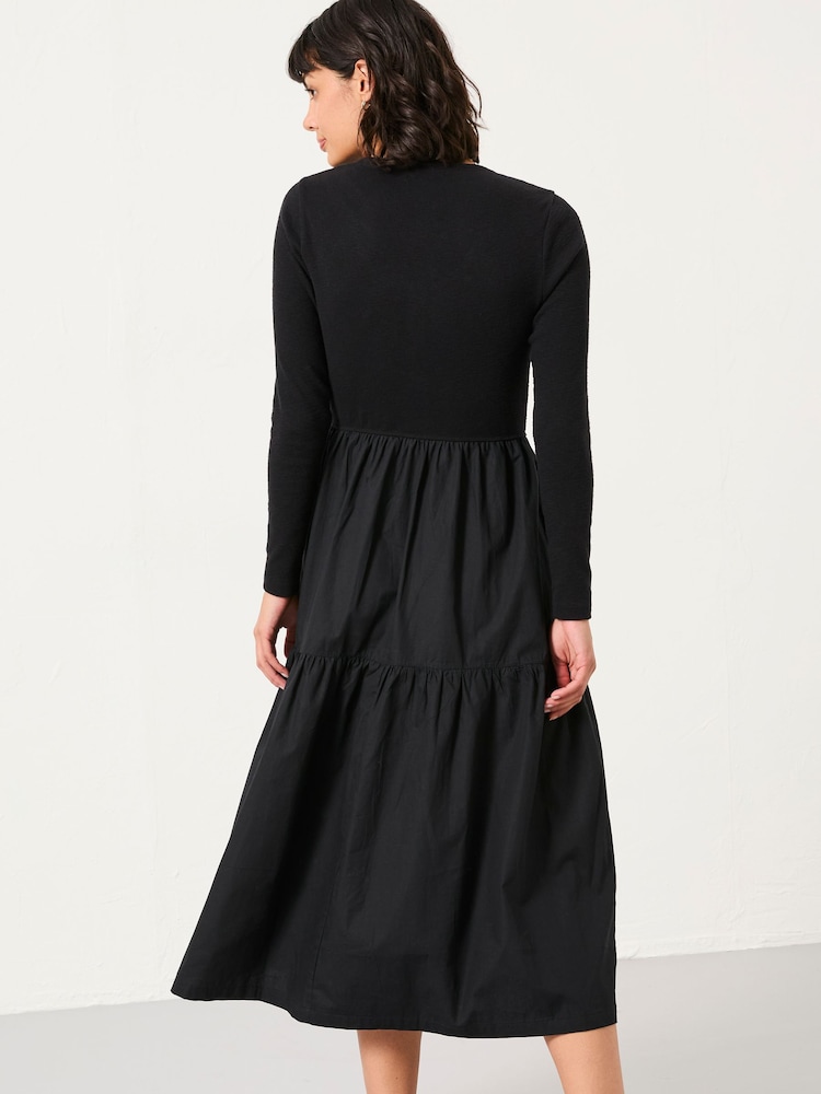 Fat Face Louise Black Regular Jersey Woven Midi Dress