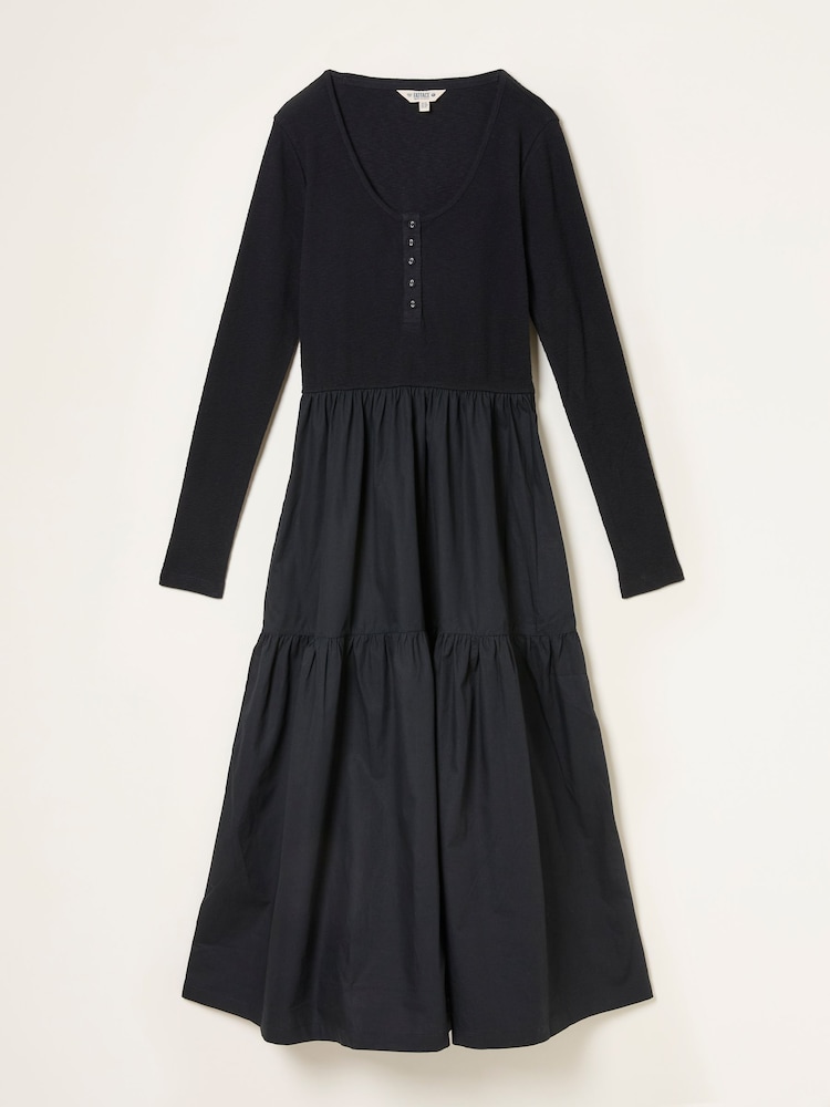 fat face Louise Black Regular Jersey Woven Midi Dress