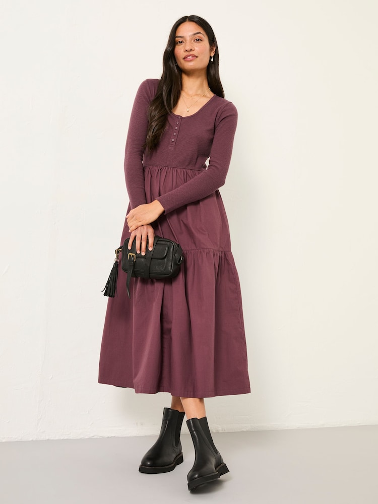 Fat Face Louise Dusky Purple Petite Jersey Woven Midi Dress