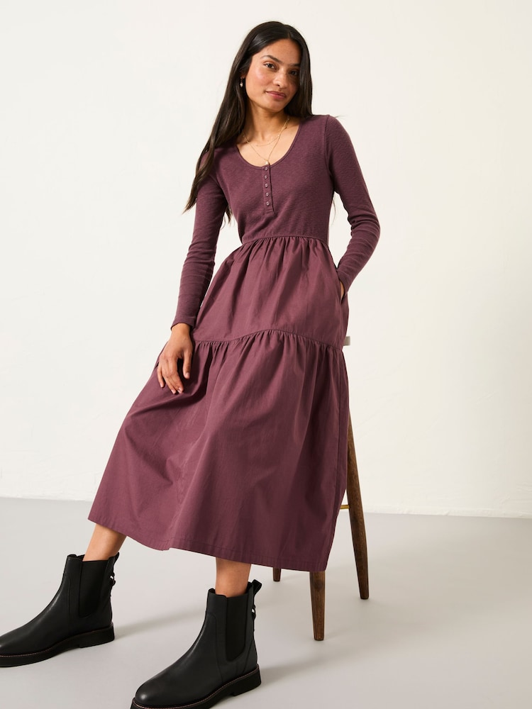 Fat Face Louise Dusky Purple Regular Jersey Woven Midi Dress