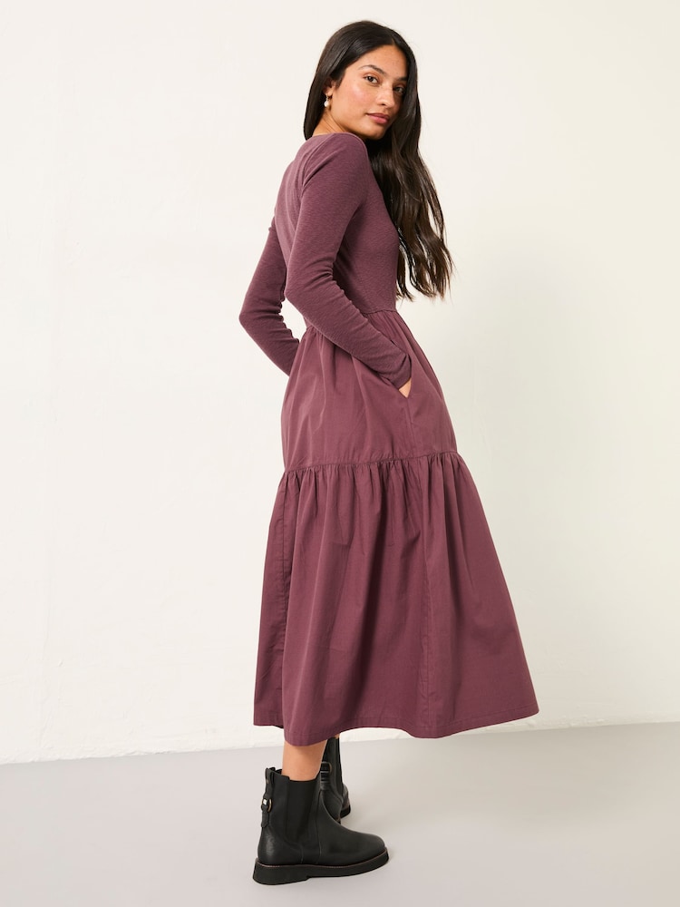 Fat Face Louise Dusky Purple Regular Jersey Woven Midi Dress