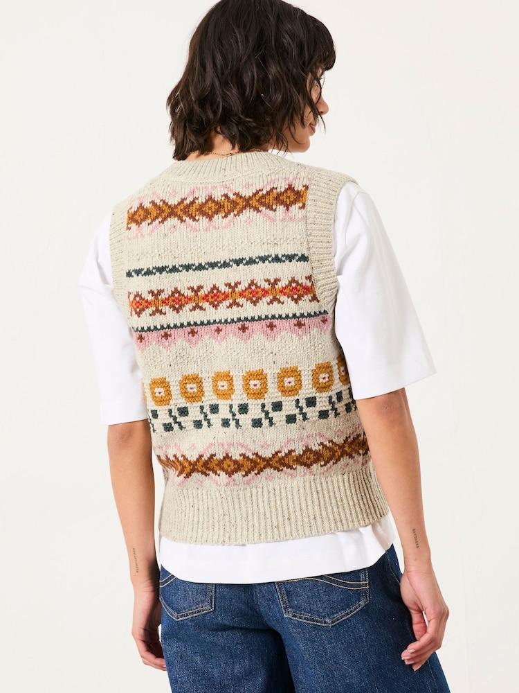 Fat Face Lupin Mid Grey Knitted Floral Pattern Waistcoat