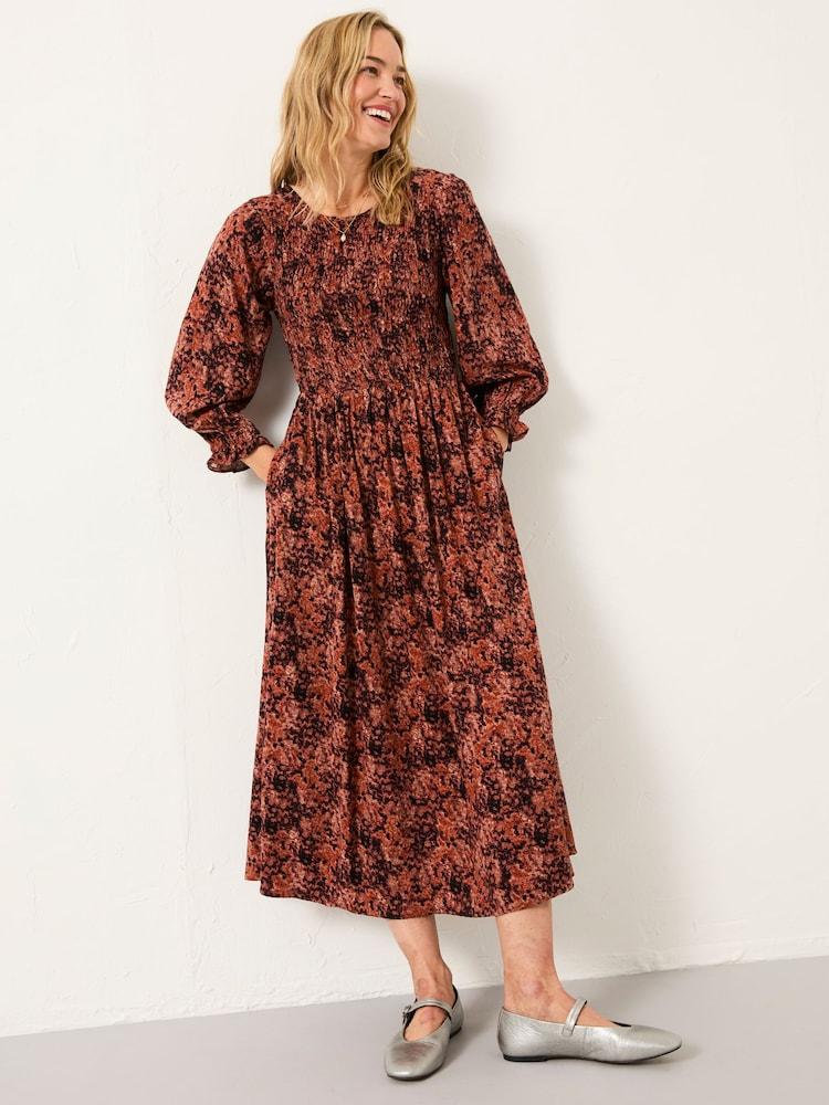 Fat Face Mabel Dusky Purple Vintage Texture Regular Midi Dress