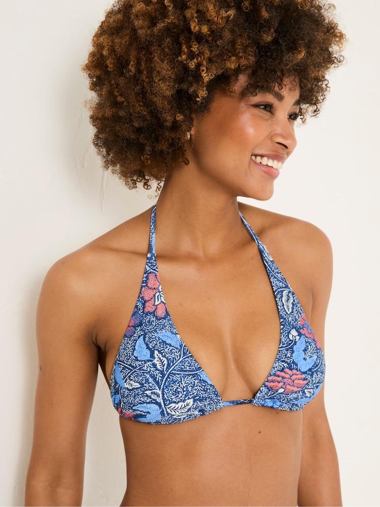 Fat Face Maci Dark Blue Triangle Detail Floral Bikini Top