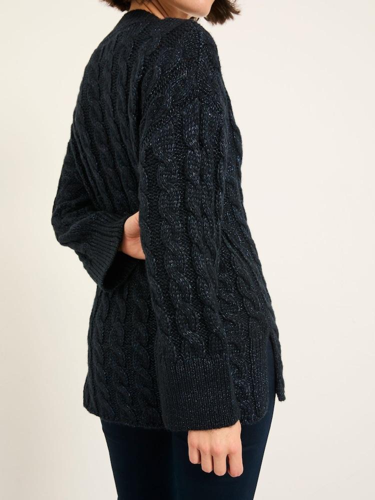 Fat Face Maeve Dark Navy Cable Knitted Sparkle Jumper