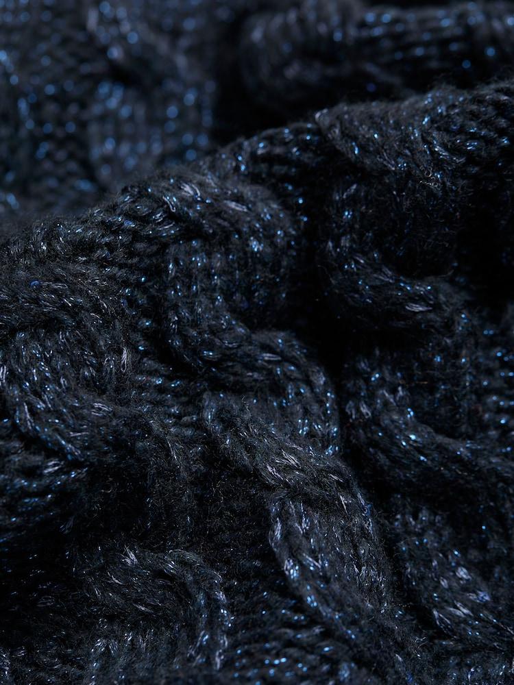fat face Maeve Dark Navy Cable Knitted Sparkle Jumper