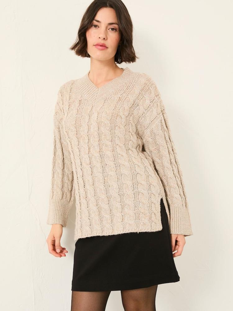 Fat Face Maeve Natural Cable Knitted Sparkle Jumper