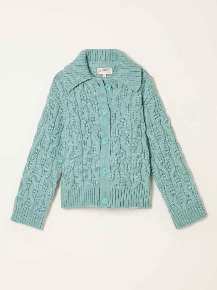 fat face Mari Duck Egg Blue Collared Knitted Cardigan