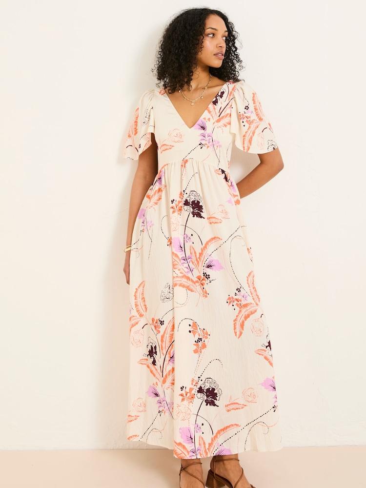 Fat Face Marlowe Ivory Gathered Sleeve Printed Maxi Dress