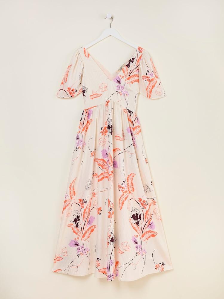 fat face Marlowe Ivory Gathered Sleeve Printed Maxi Dress