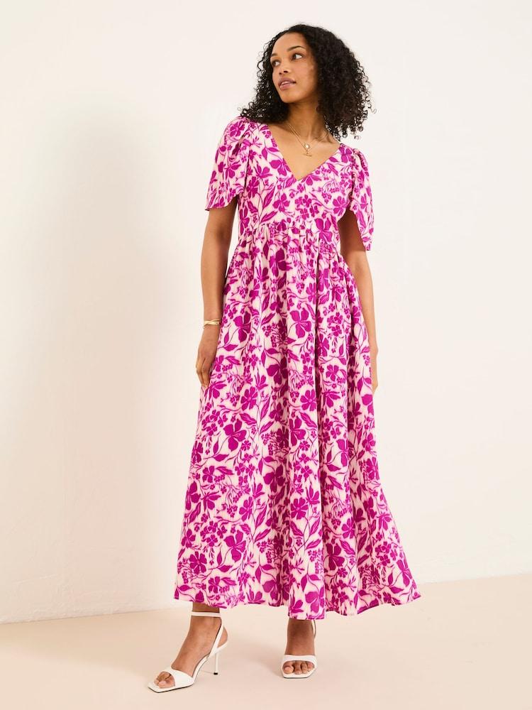 Fat Face Marlowe Purple Gathered Sleeve Printed Maxi Dress