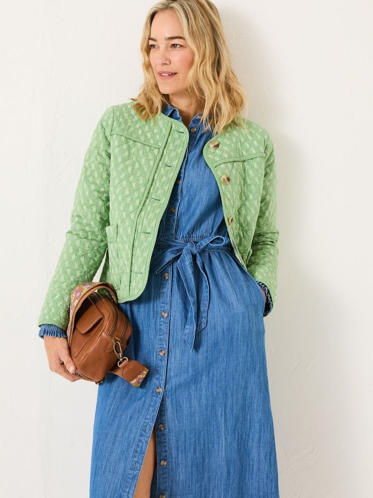 Fat Face Mia Light Green Woodblock Woodblock Quilted Jacket