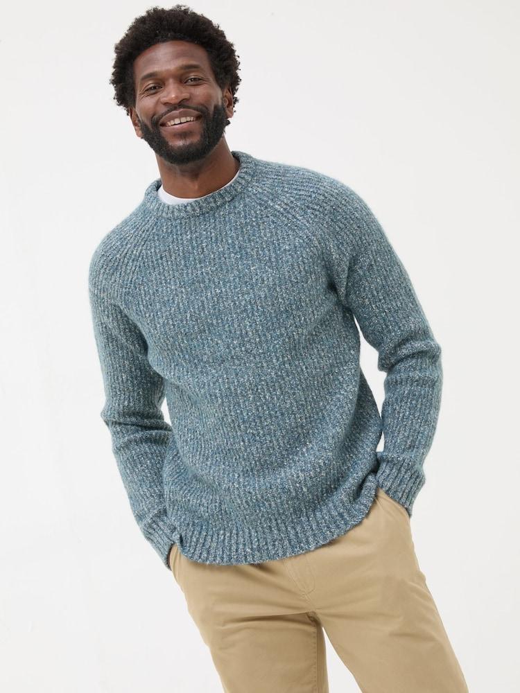 Fat Face Mid Blue Sefton Lofty Knitted Crew Neck Jumper