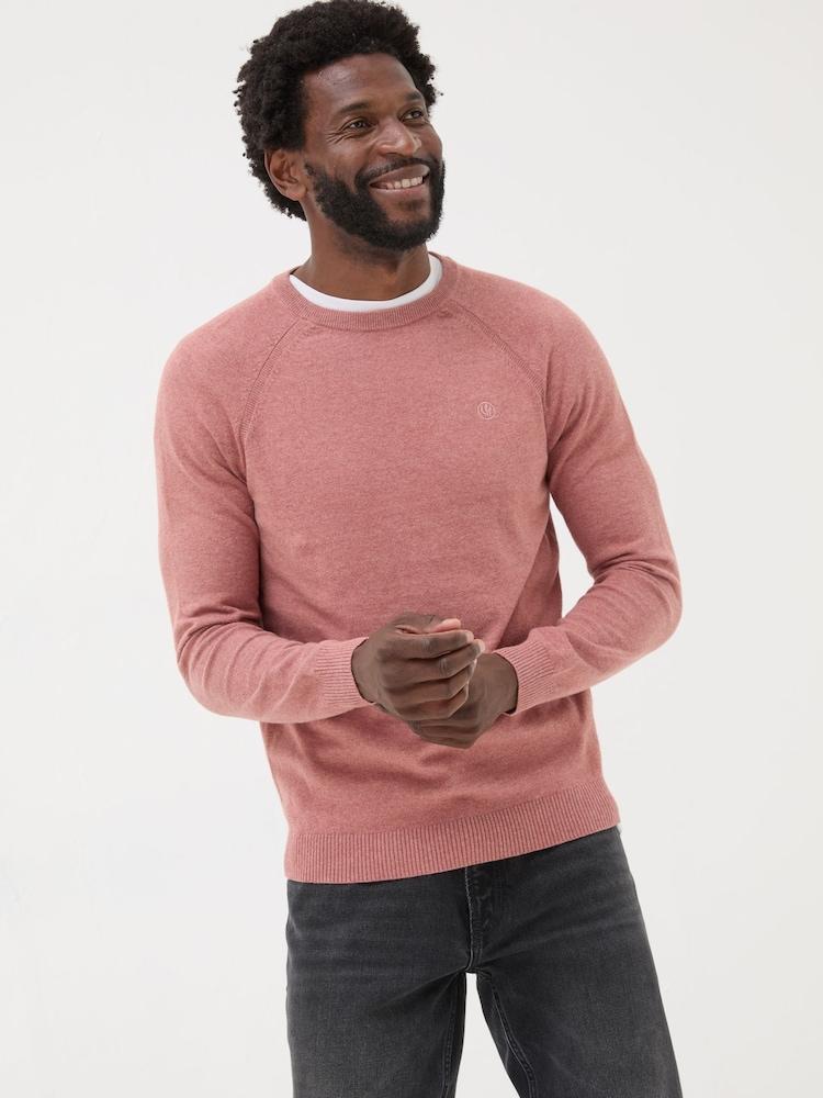 Fat Face Mid Pink Rye Fine Gauge Knitted Crew Neck Jumper