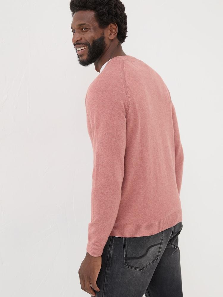 Fat Face Mid Pink Rye Fine Gauge Knitted Crew Neck Jumper