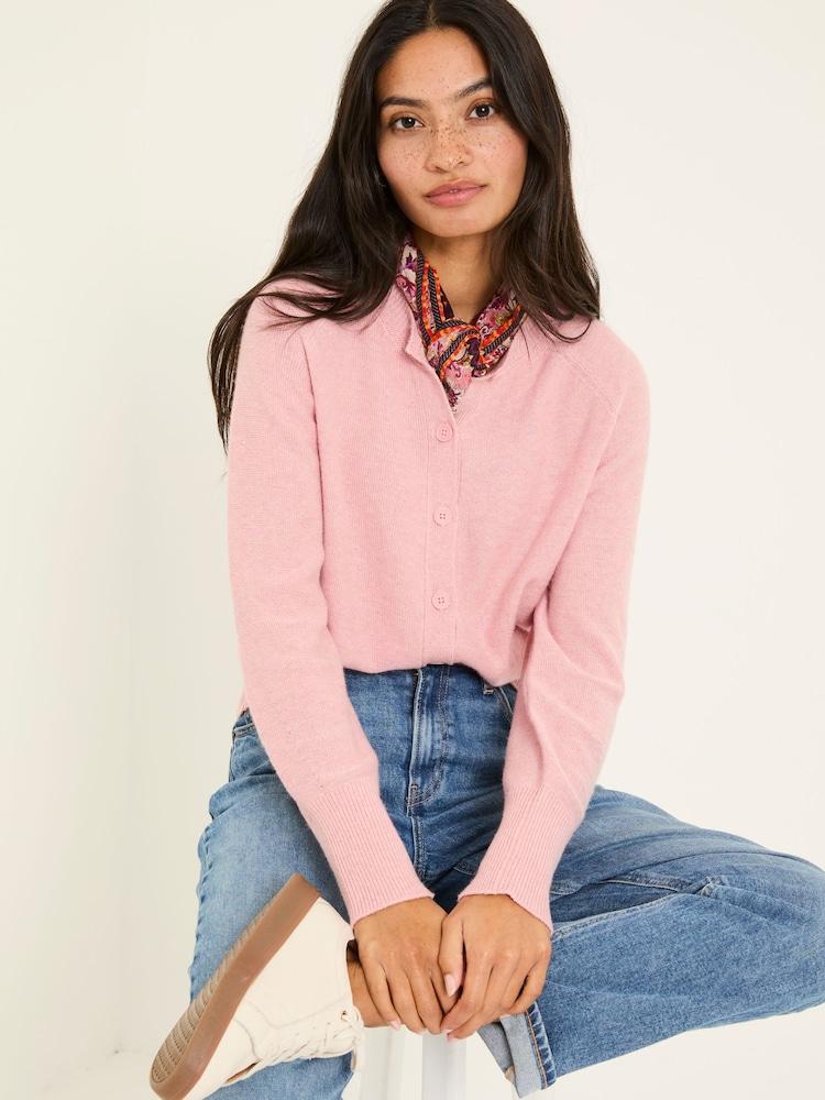Fat Face Mid Pink Selah Knitted Button Front Cardigan