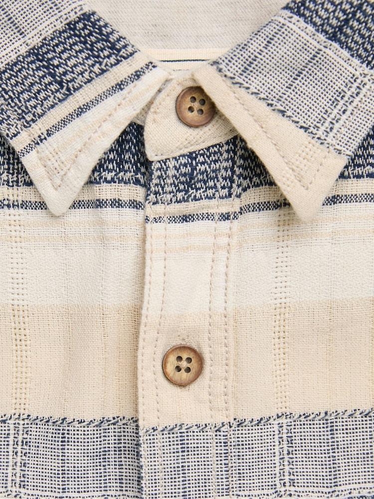 fat face Milo Navy Short Sleeve textured Stripe 100% Cotton Shirt