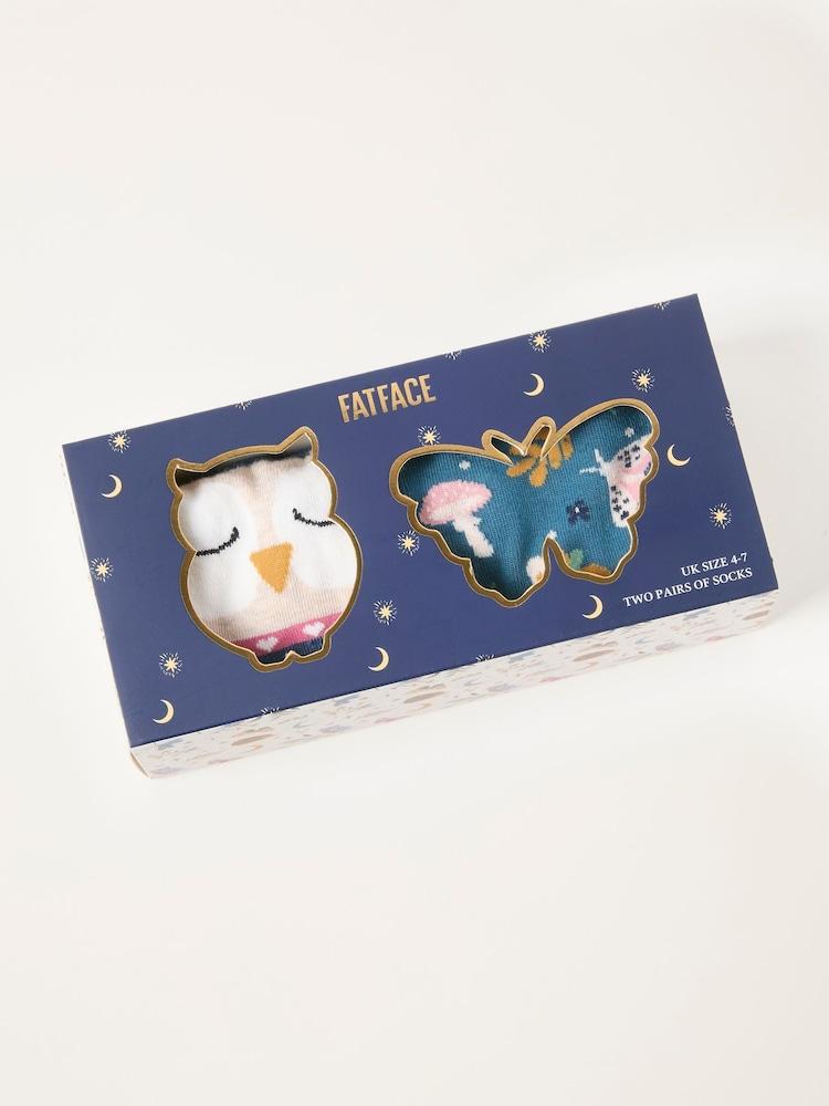 Fat Face Multi 2 Pack Woodland Owl Socks In A Gift Box