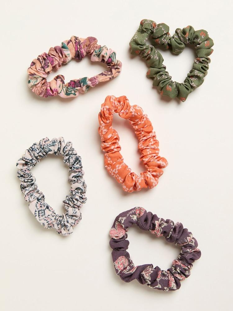 Fat Face Multi 5 Pack Lost & Found Printed Scrunchies