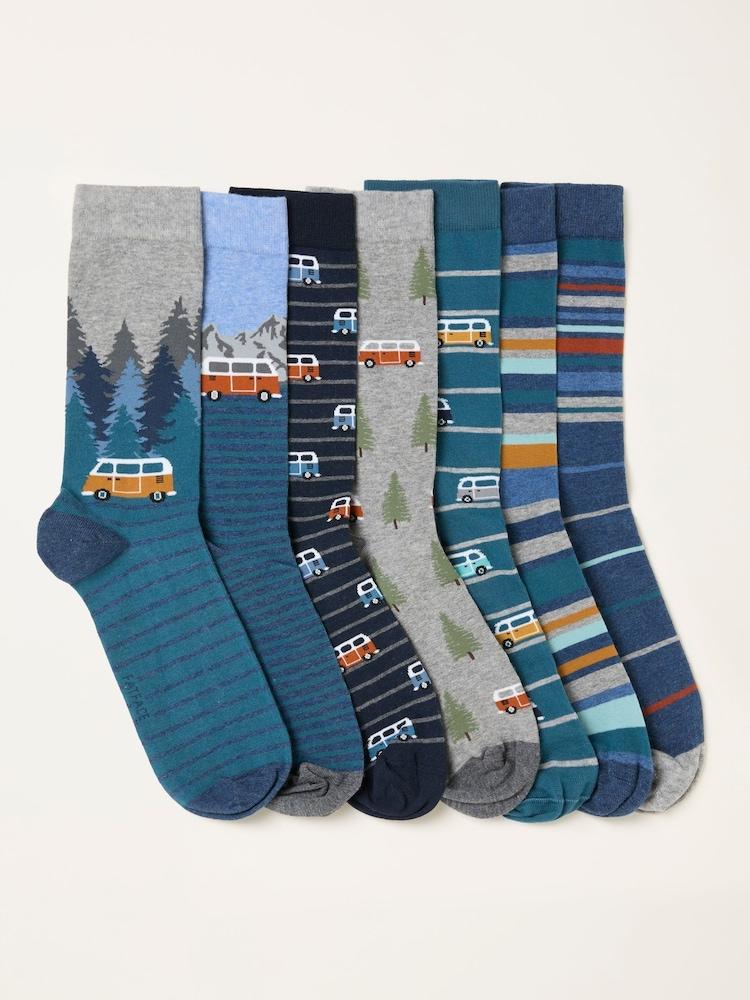 Fat Face Multi 7 Pack Of Camper Stripe Socks In A Gift Box