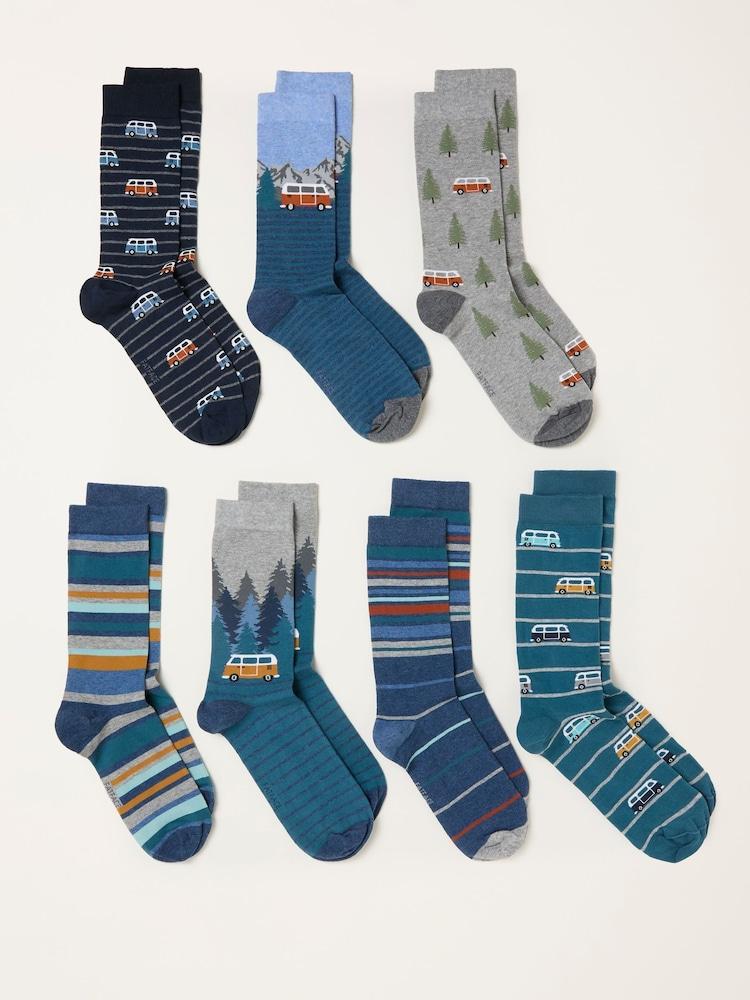 Fat Face Multi 7 Pack Of Camper Stripe Socks In A Gift Box