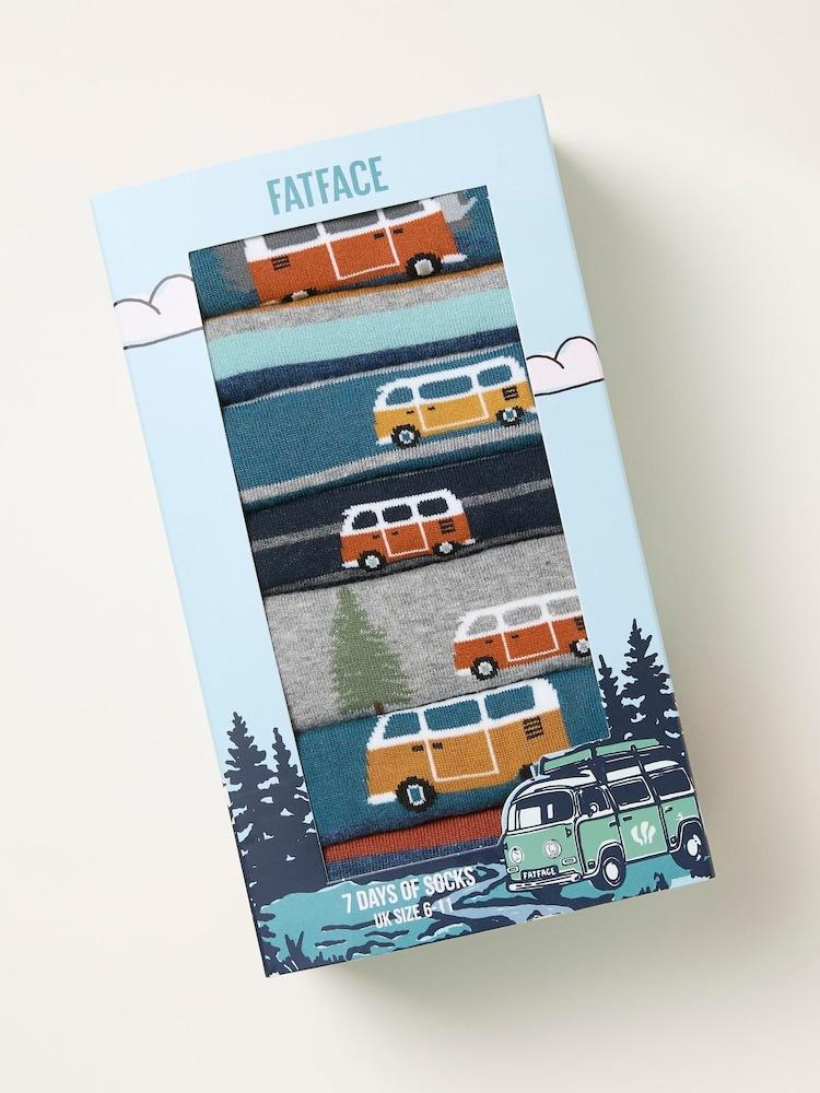 fat face Multi 7 Pack of Camper Stripe Socks in a Gift Box