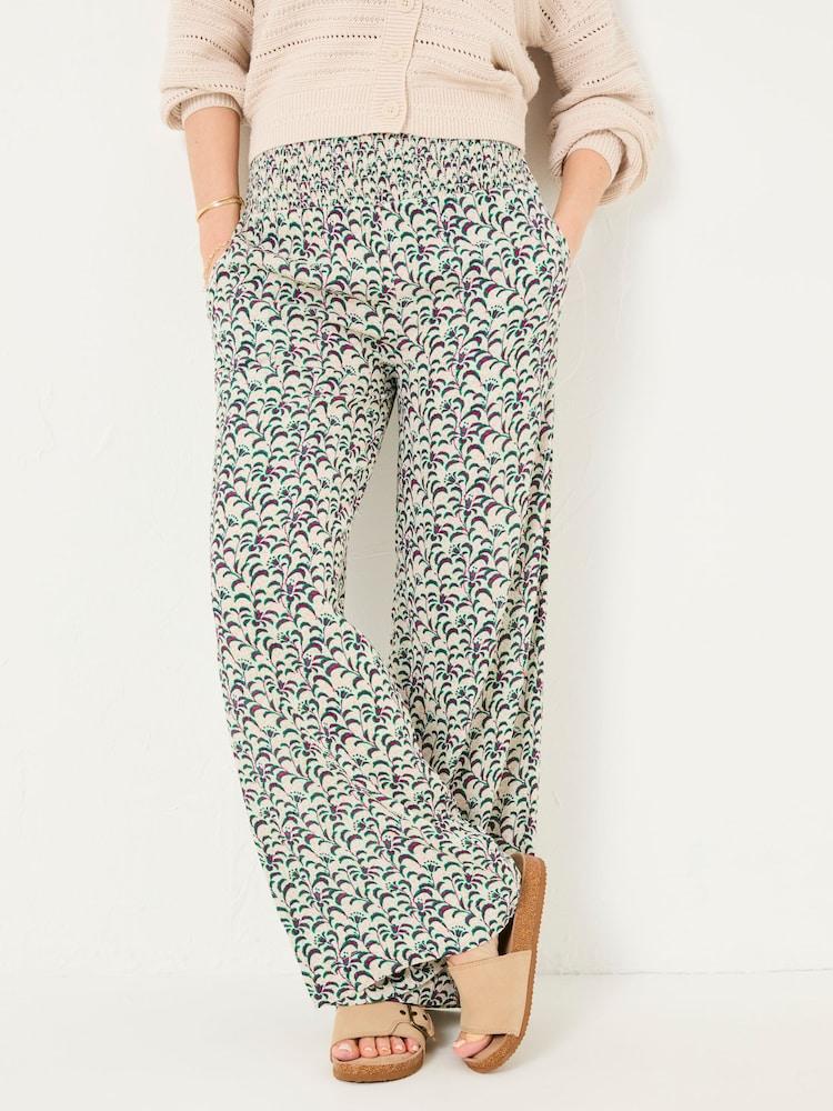 Fat Face Multi Vine Floral Shirred Palazzo Trousers