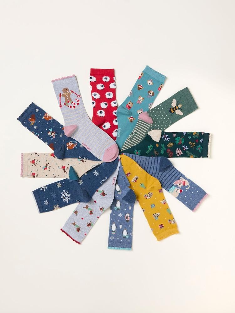 Fat Face Multi Womens 12 Pack Of Socks Advent Calendar