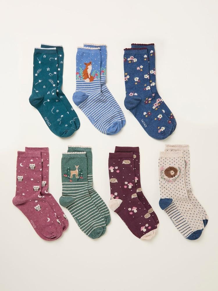 Fat Face Multi Womens 7 Pack Woodland Socks In A Gift Box