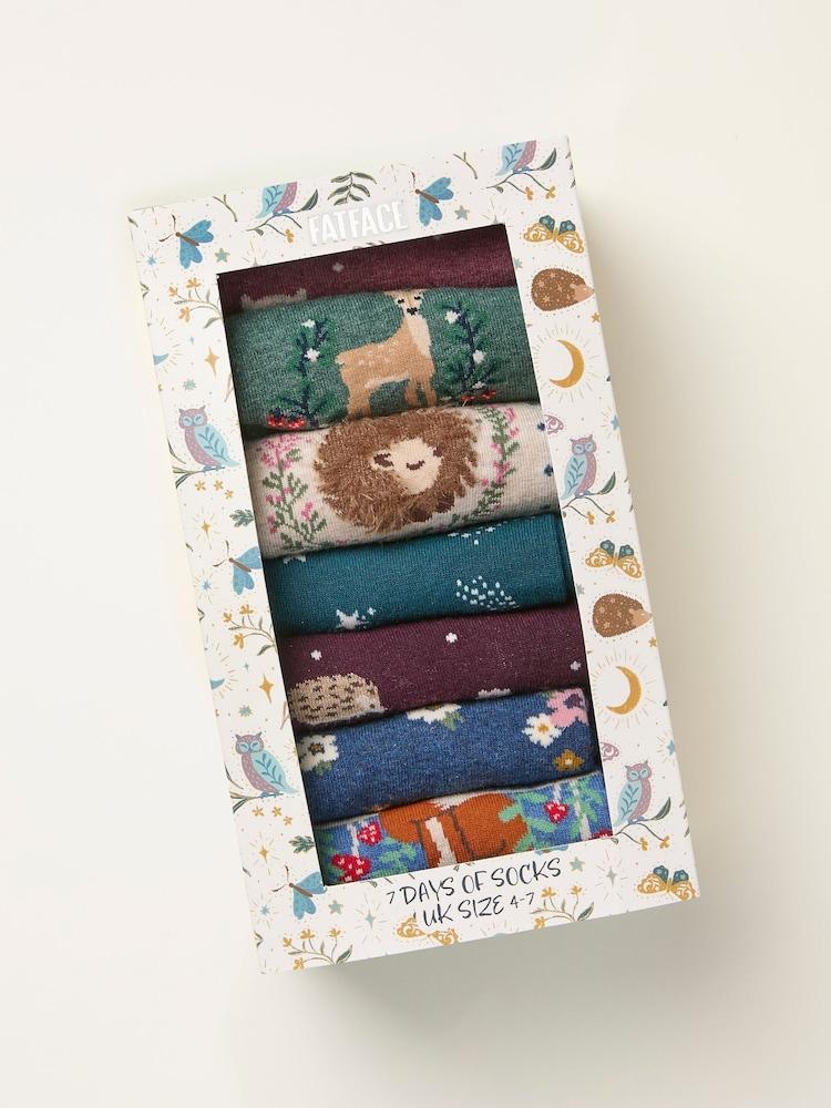 fat face Multi Womens 7 Pack Woodland Socks in a Gift Box