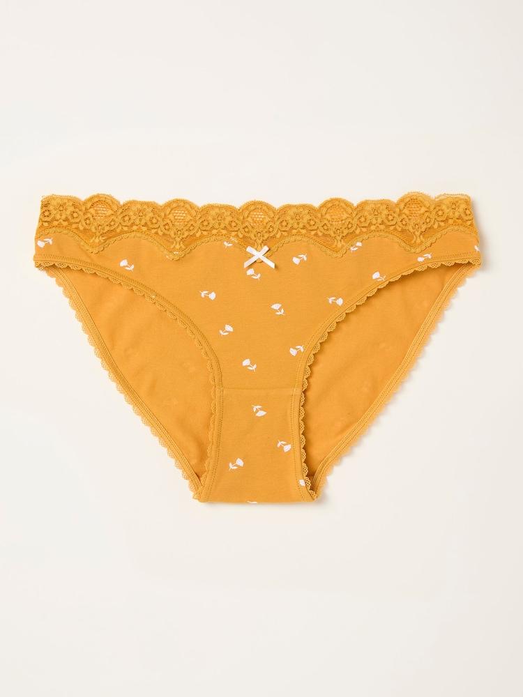 Fat Face Mustard Yellow Ditsy Floral High Leg Knickers
