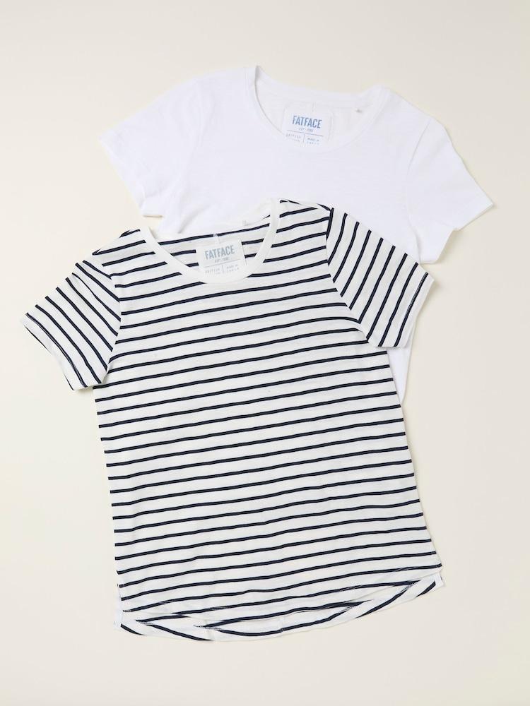 Fat Face Natalie Ivory/Navy 2 Pack Plain And Stripe T-Shirts