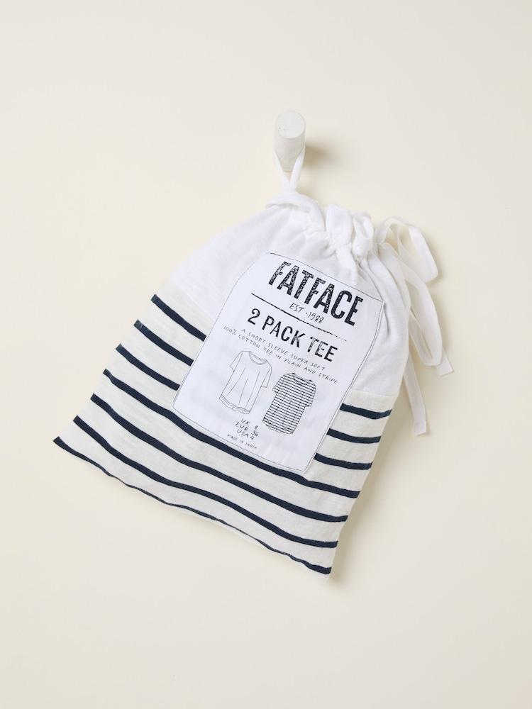fat face Natalie Ivory/Navy 2 Pack Plain and Stripe T-Shirts