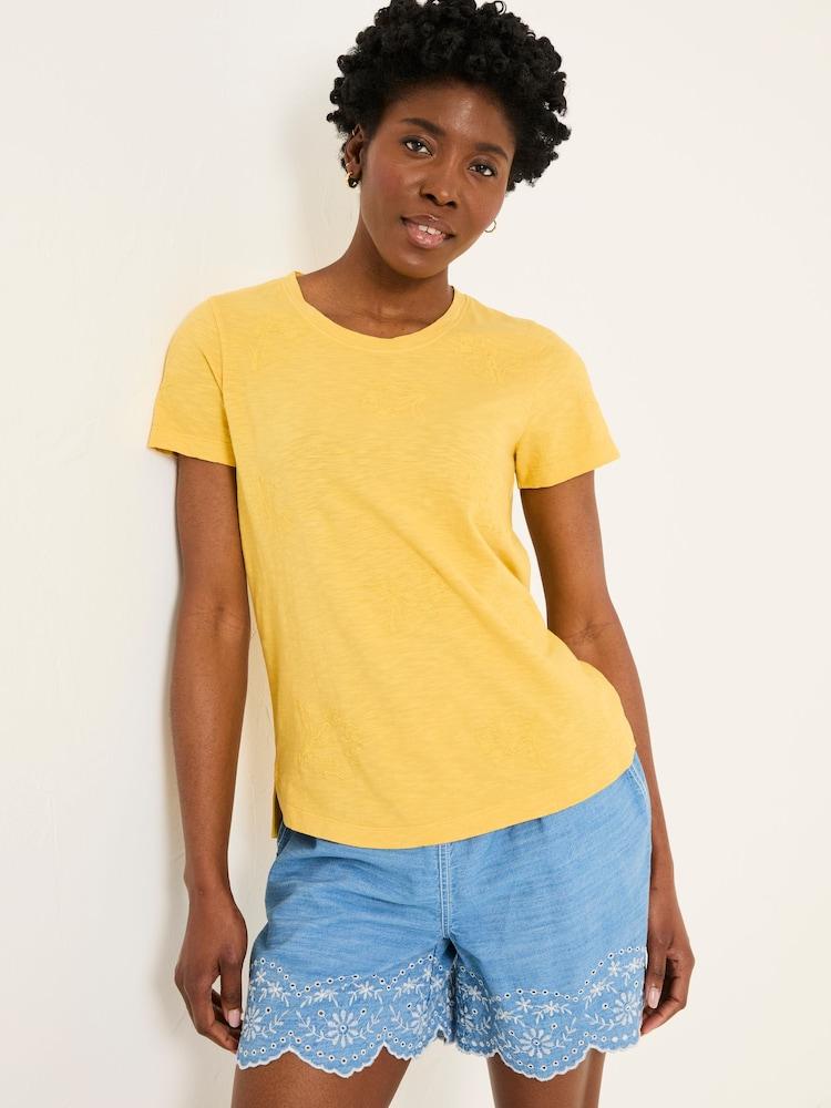 Fat Face Natalie Light Yellow Beeble Embroidered T Shirt
