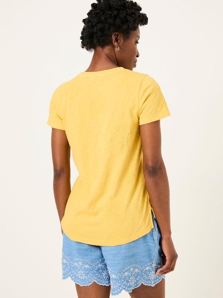 Fat Face Natalie Light Yellow Beeble Embroidered T Shirt