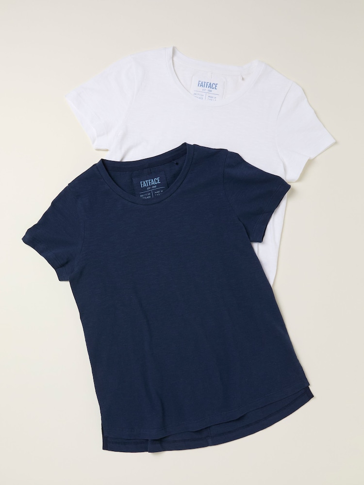 Fat Face Natalie Navy/White 2 Pack Plain And Stripe T-Shirts