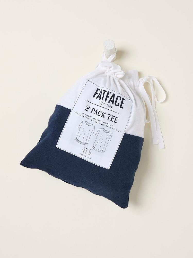 fat face Natalie Navy/White 2 Pack Plain and Stripe T-Shirts