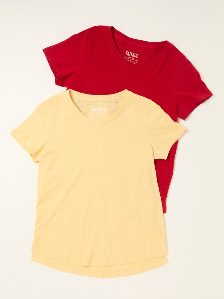 Fat Face Natalie Red/Yellow 2 Pack Plain And Stripe T-Shirts